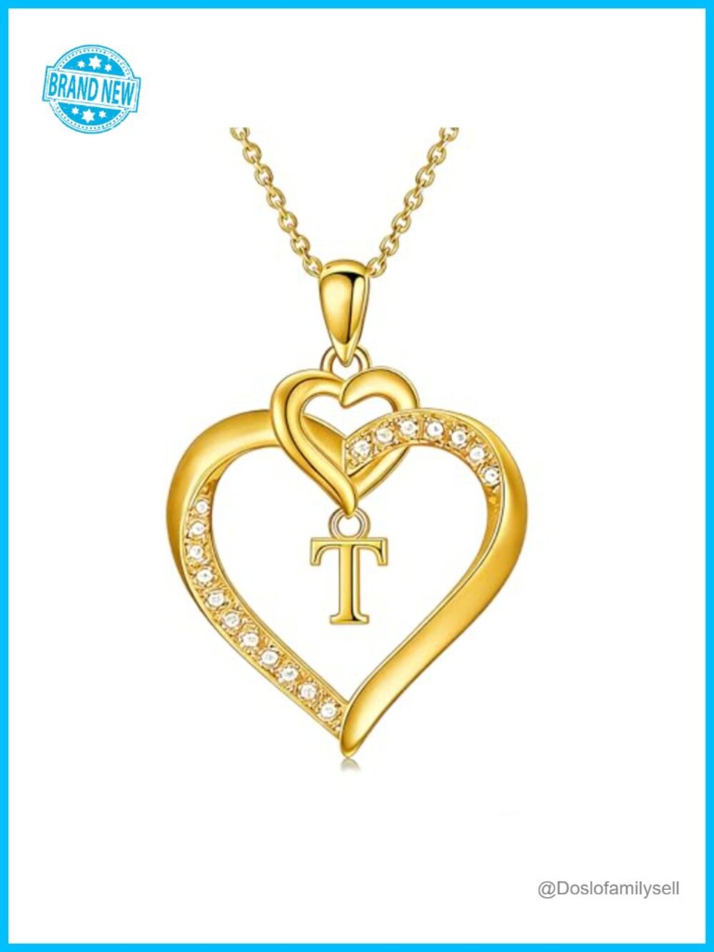18K Gold Heart Initial T Necklace 18in Women Jewelry Gift